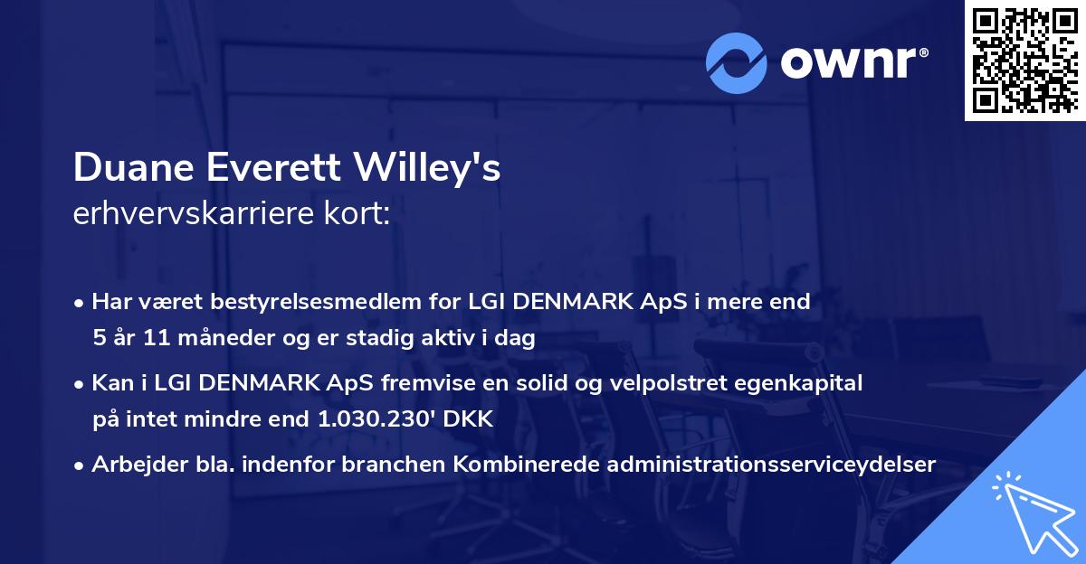 Duane Everett Willey's erhvervskarriere kort