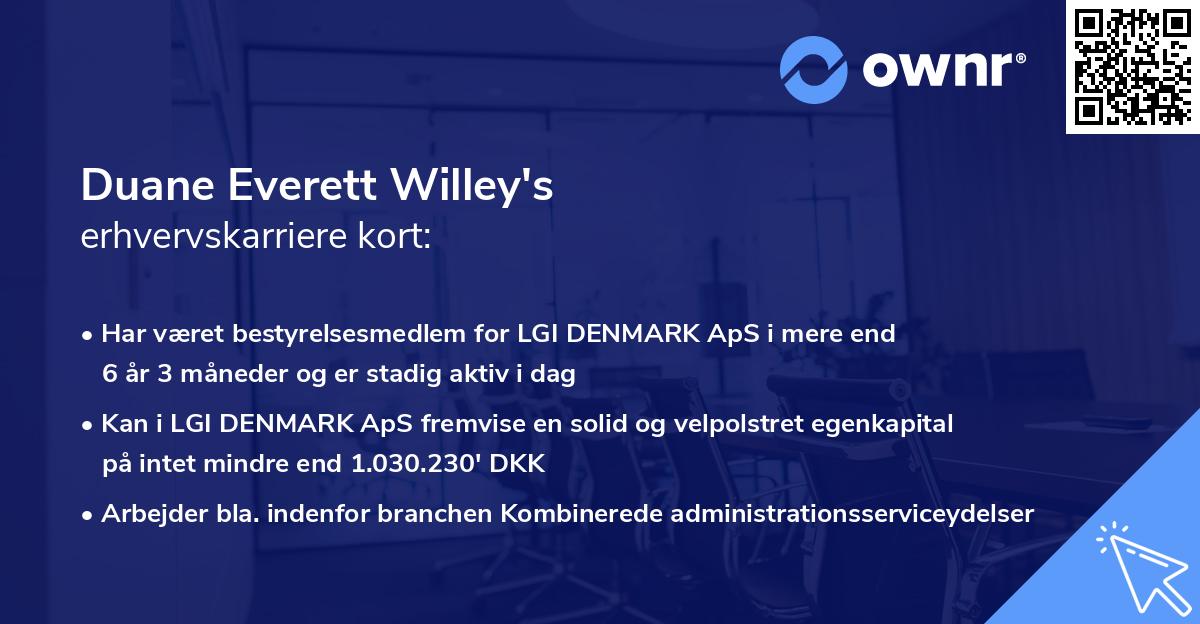 Duane Everett Willey's erhvervskarriere kort