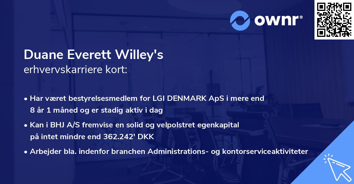 Duane Everett Willey's erhvervskarriere kort