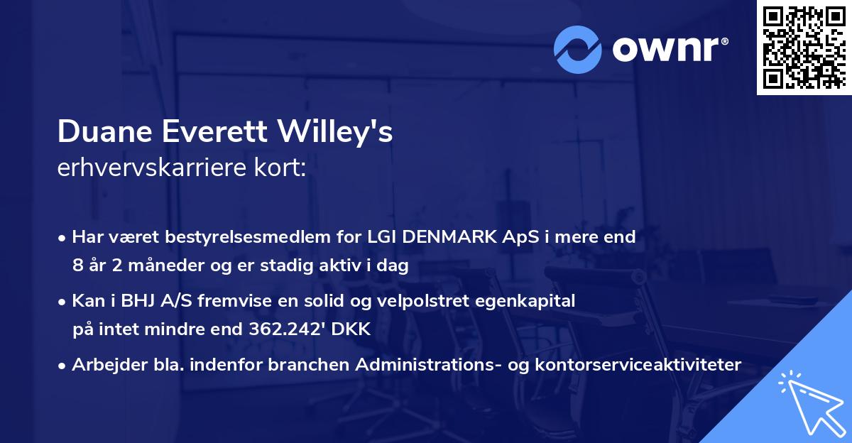 Duane Everett Willey's erhvervskarriere kort