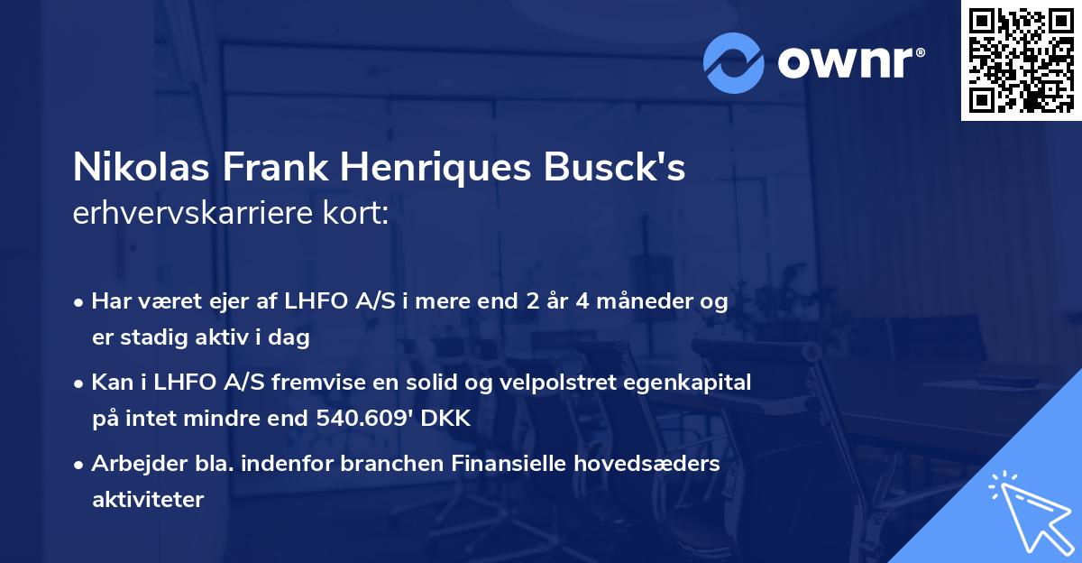 Nikolas Frank Henriques Busck's erhvervskarriere kort
