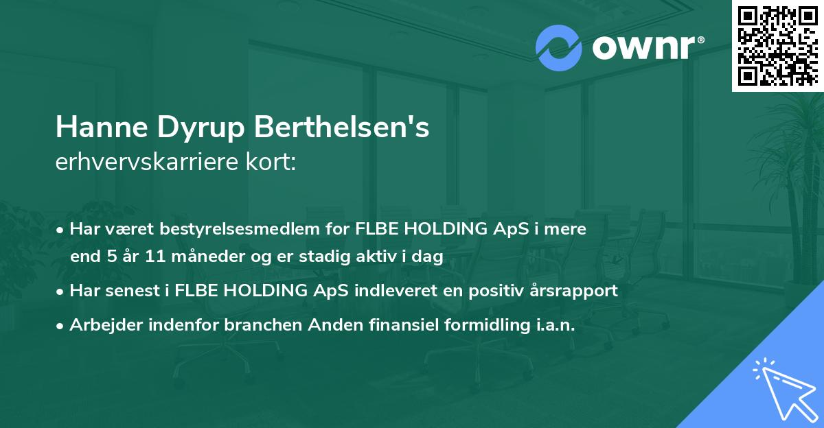 Hanne Dyrup Berthelsen's erhvervskarriere kort