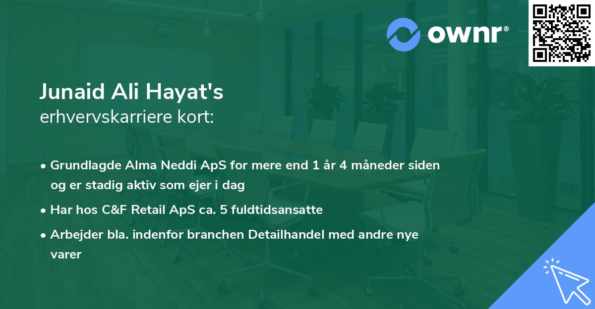 Junaid Ali Hayat's erhvervskarriere kort