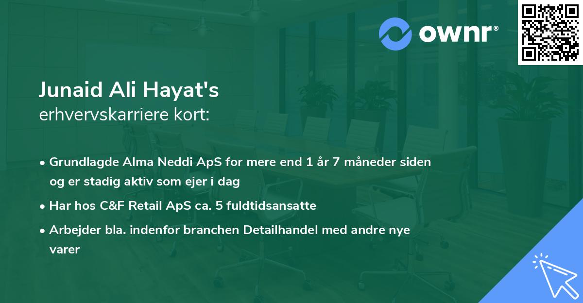 Junaid Ali Hayat's erhvervskarriere kort