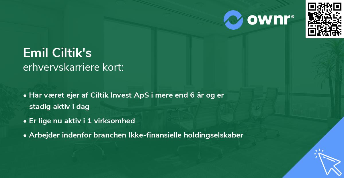 Emil Ciltik's erhvervskarriere kort