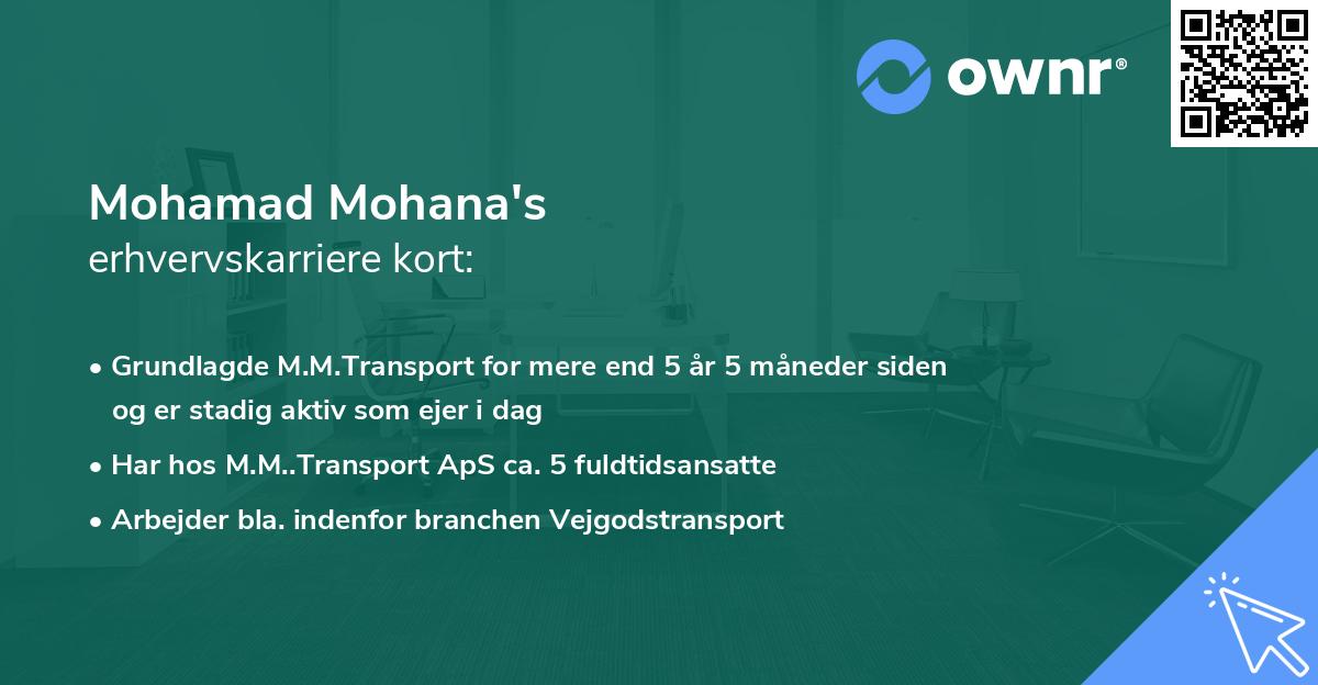 Mohamad Mohana's erhvervskarriere kort