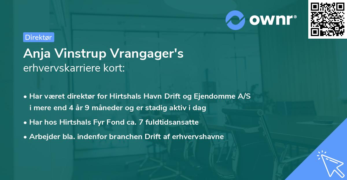 Anja Vinstrup Vrangager's erhvervskarriere kort