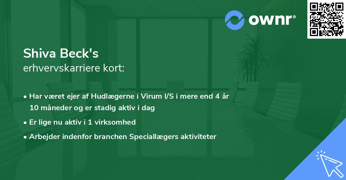 Shiva Beck's erhvervskarriere kort