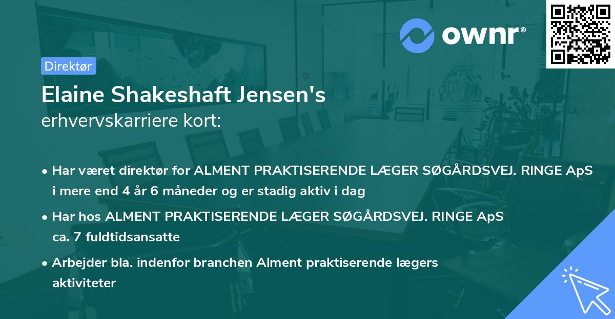 Elaine Shakeshaft Jensen's erhvervskarriere kort