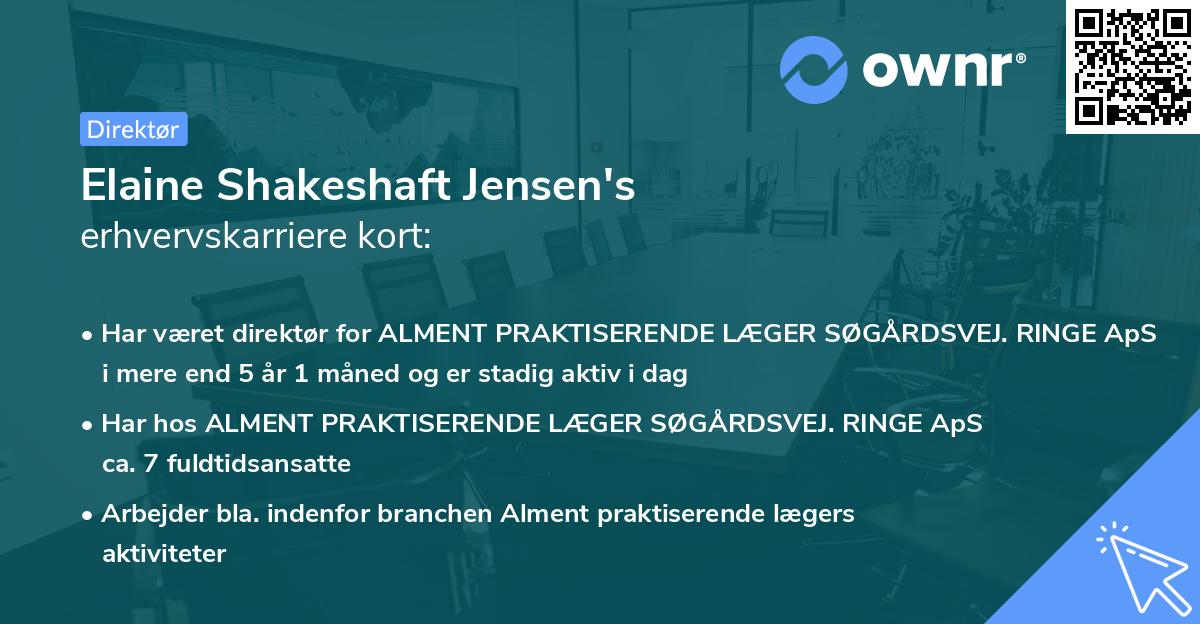 Elaine Shakeshaft Jensen's erhvervskarriere kort