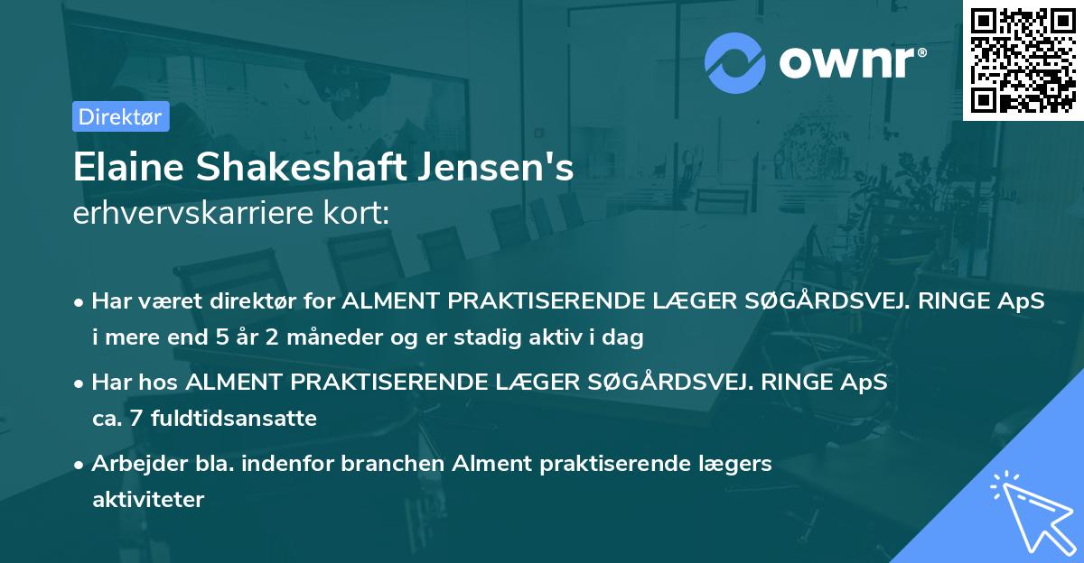 Elaine Shakeshaft Jensen's erhvervskarriere kort