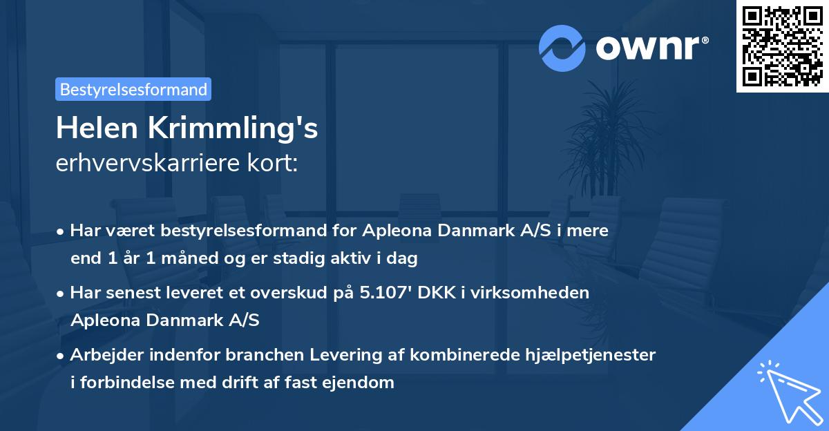 Helen Krimmling's erhvervskarriere kort