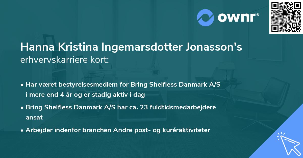 Hanna Kristina Ingemarsdotter Jonasson's erhvervskarriere kort