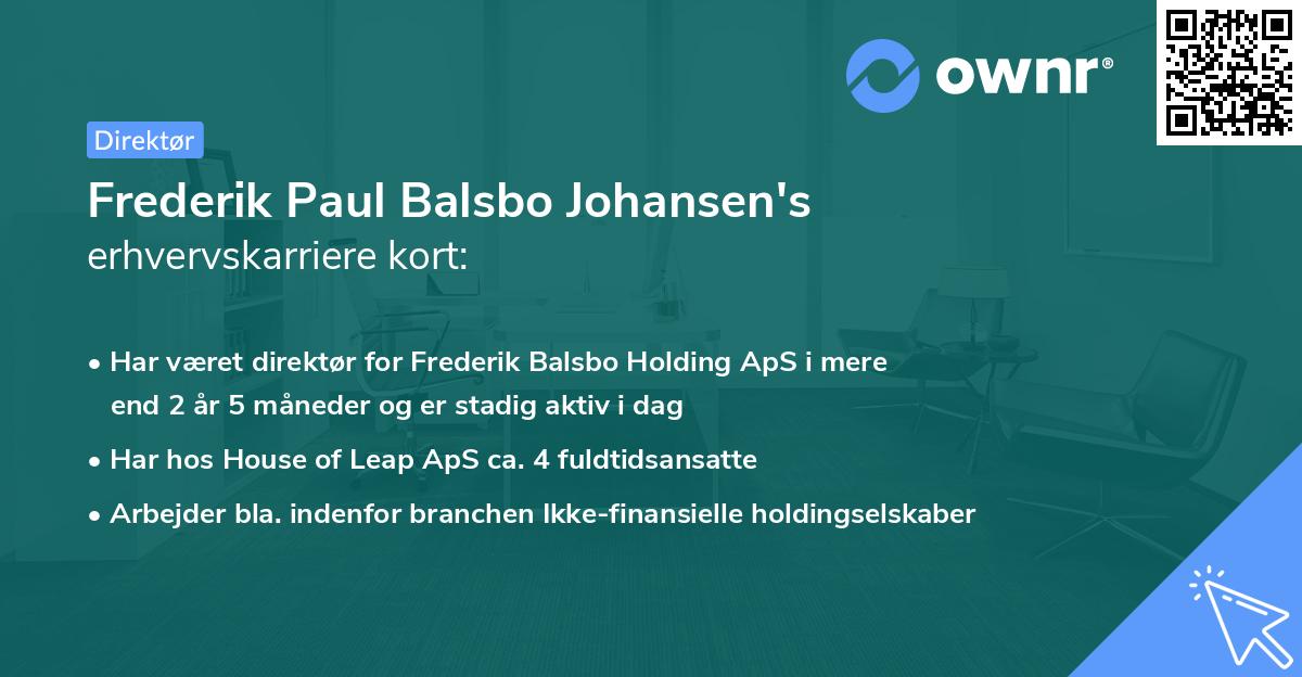 Frederik Paul Balsbo Johansen's erhvervskarriere kort