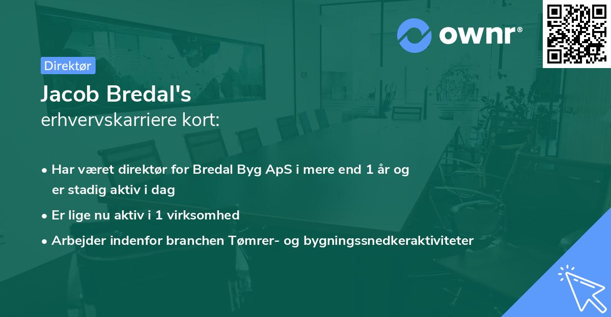 Jacob Bredal's erhvervskarriere kort