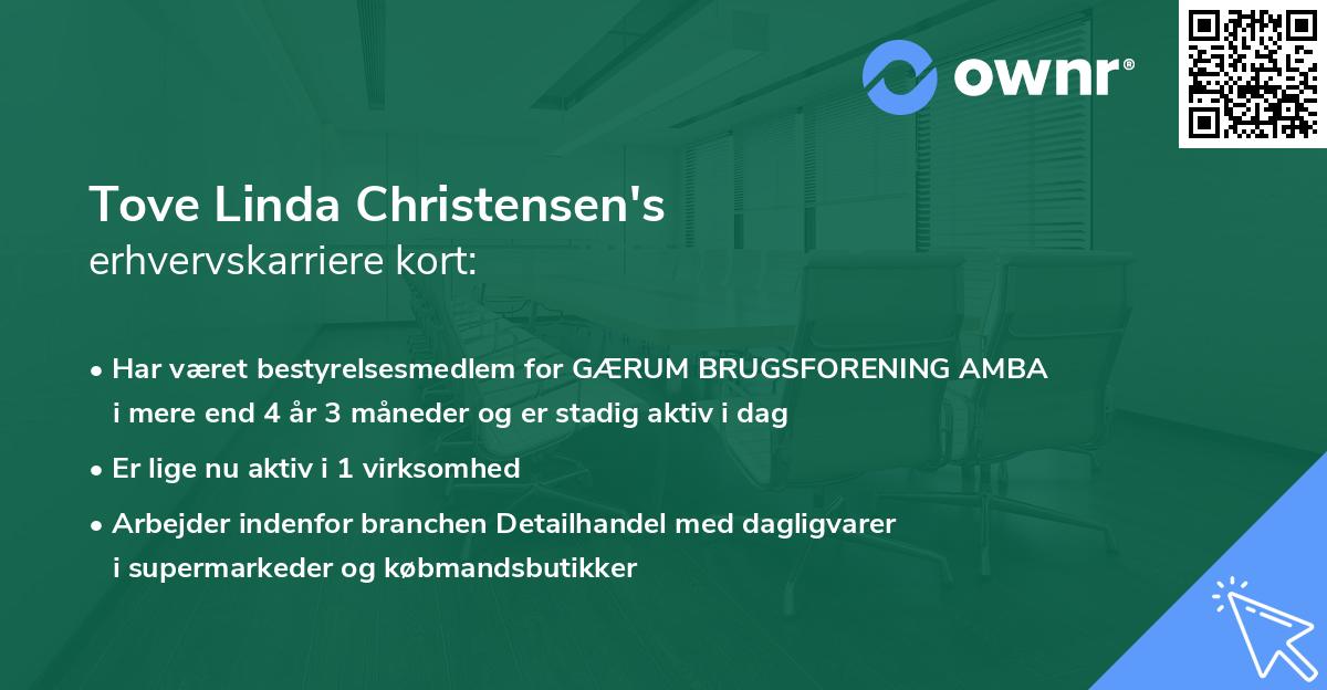 Tove Linda Christensen's erhvervskarriere kort