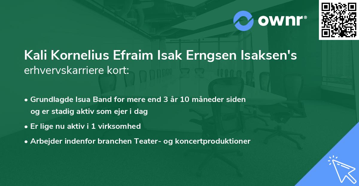 Kali Kornelius Efraim Isak Erngsen Isaksen's erhvervskarriere kort