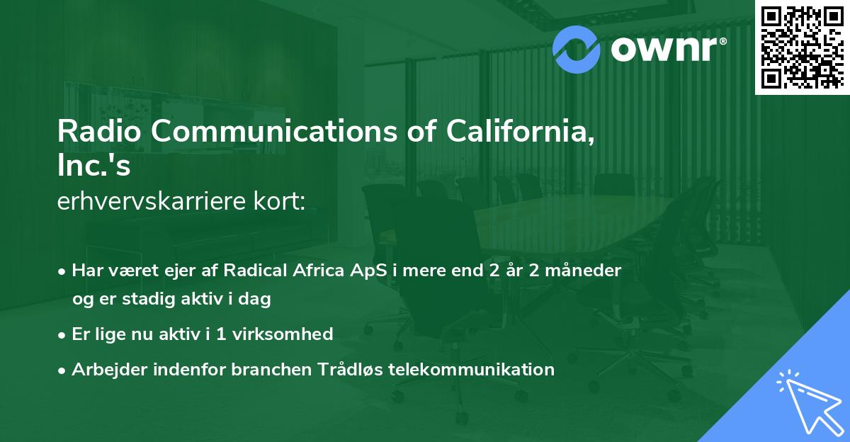 Radio Communications of California, Inc.'s erhvervskarriere kort