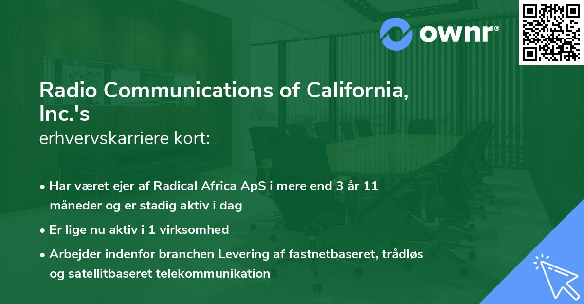 Radio Communications of California, Inc.'s erhvervskarriere kort