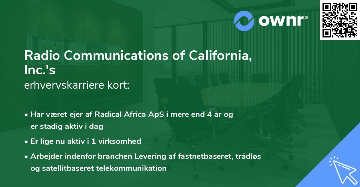 Radio Communications of California, Inc.'s erhvervskarriere kort