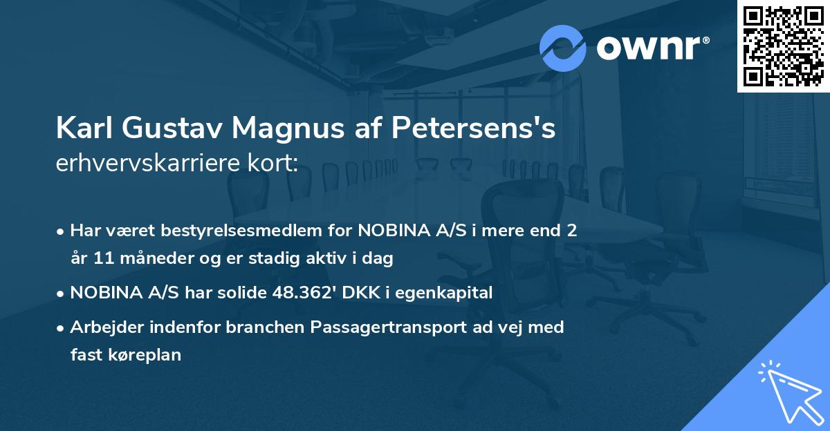 Karl Gustav Magnus af Petersens's erhvervskarriere kort