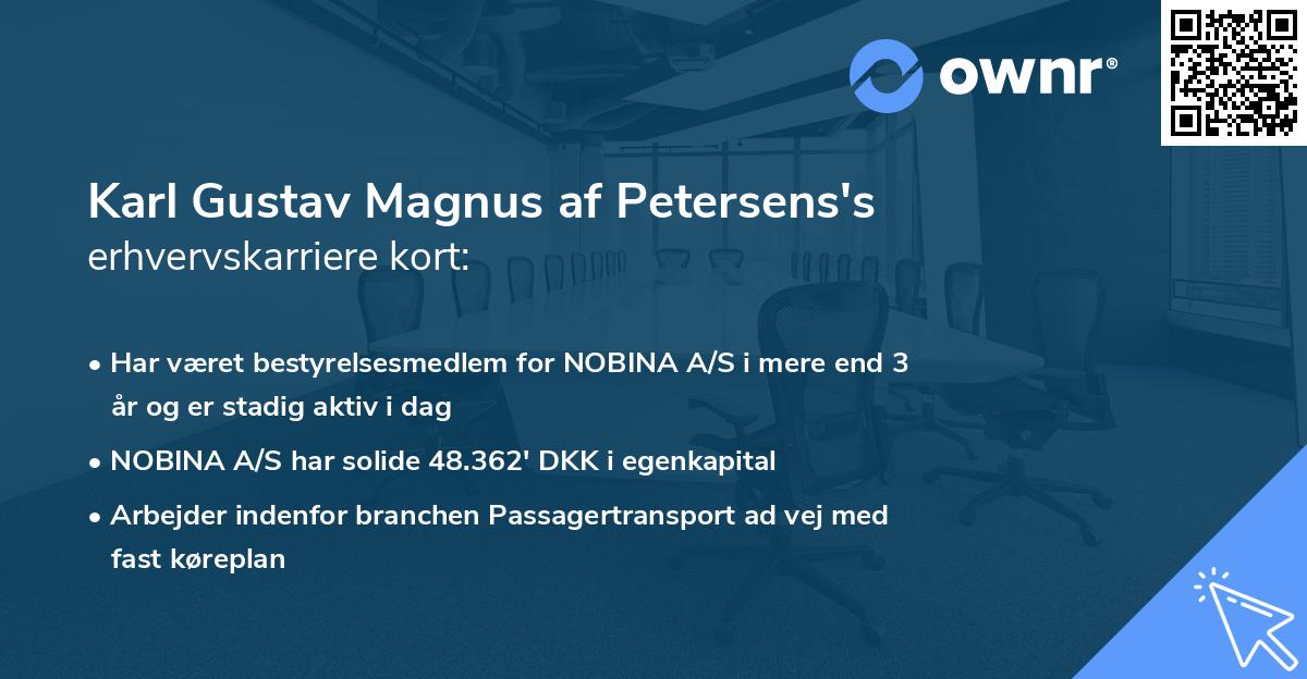 Karl Gustav Magnus af Petersens's erhvervskarriere kort