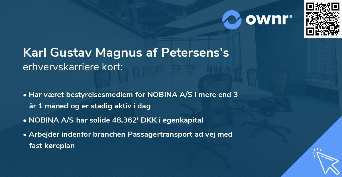 Karl Gustav Magnus af Petersens's erhvervskarriere kort