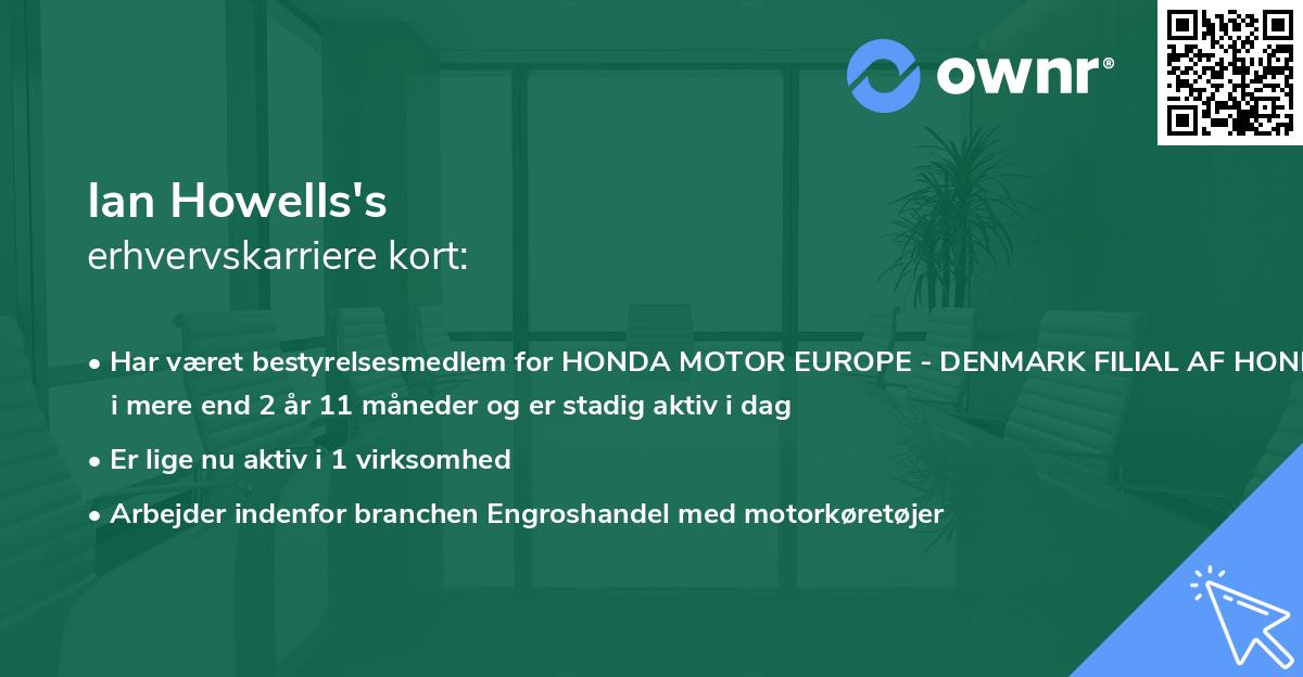 Ian Howells's erhvervskarriere kort