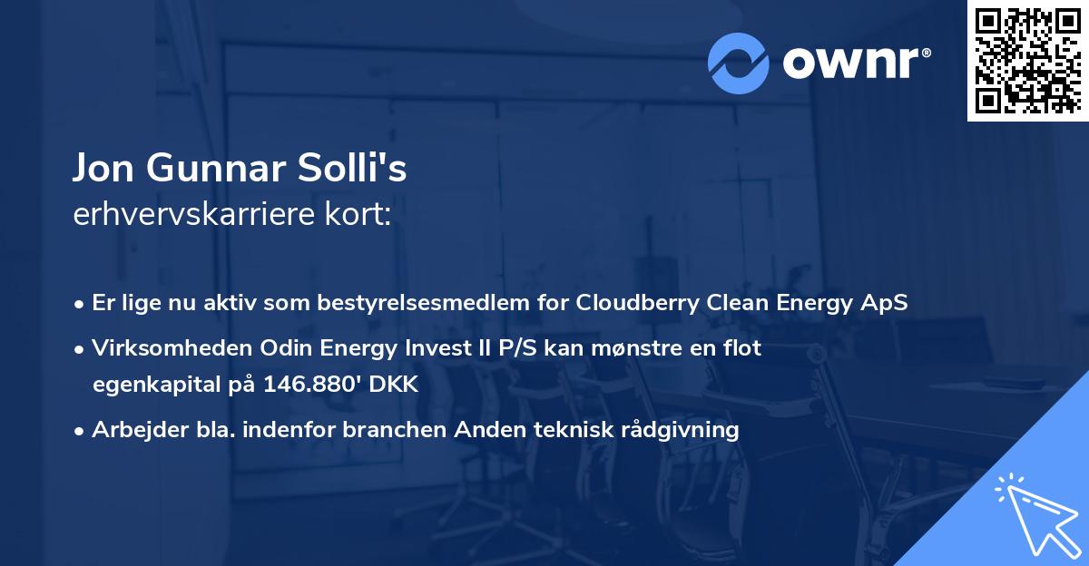 Jon Gunnar Solli's erhvervskarriere kort