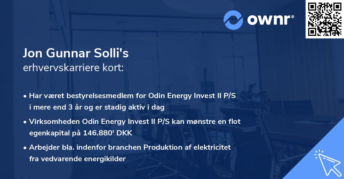 Jon Gunnar Solli's erhvervskarriere kort