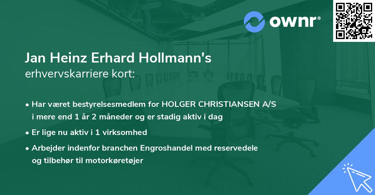 Jan Heinz Erhard Hollmann's erhvervskarriere kort