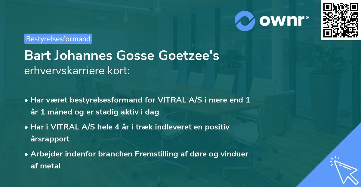 Bart Johannes Gosse Goetzee's erhvervskarriere kort