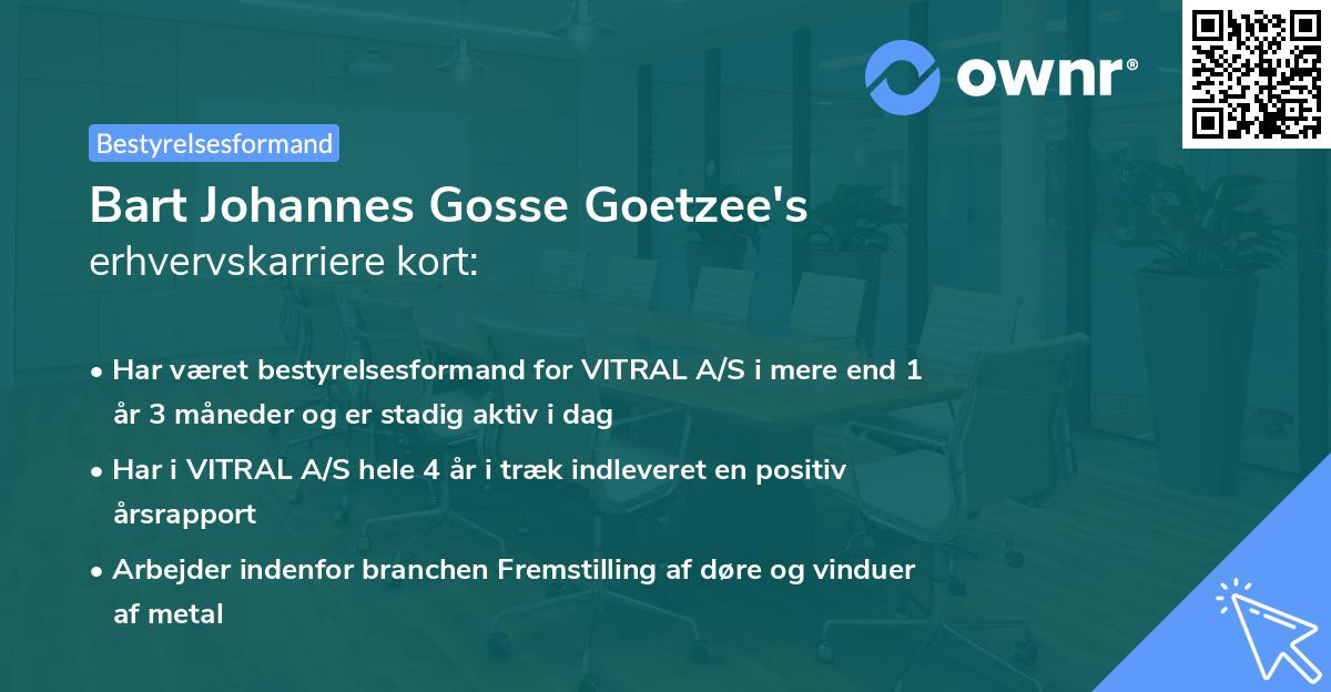 Bart Johannes Gosse Goetzee's erhvervskarriere kort