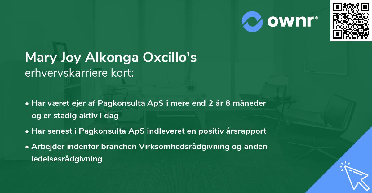 Mary Joy Alkonga Oxcillo's erhvervskarriere kort