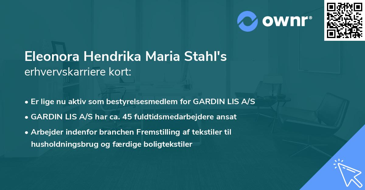 Eleonora Hendrika Maria Stahl's erhvervskarriere kort