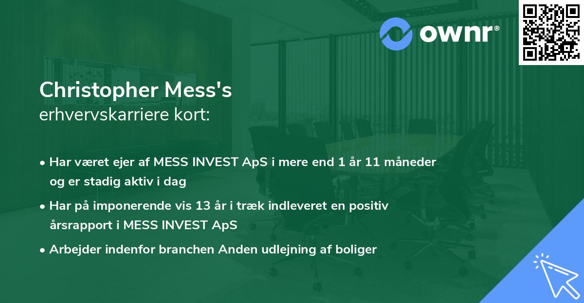 Christopher Mess's erhvervskarriere kort