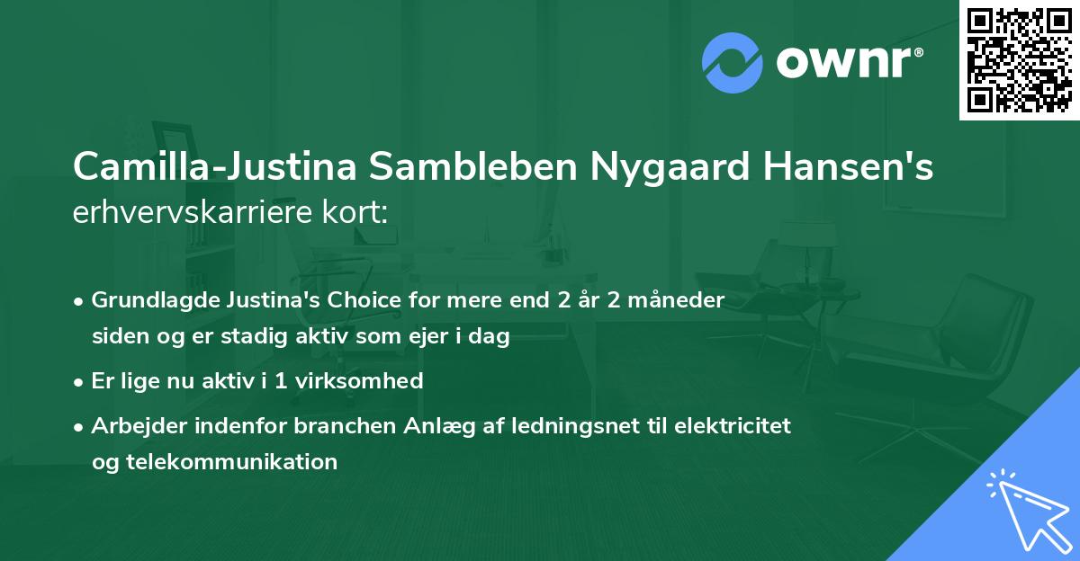 Camilla-Justina Sambleben Nygaard Hansen's erhvervskarriere kort