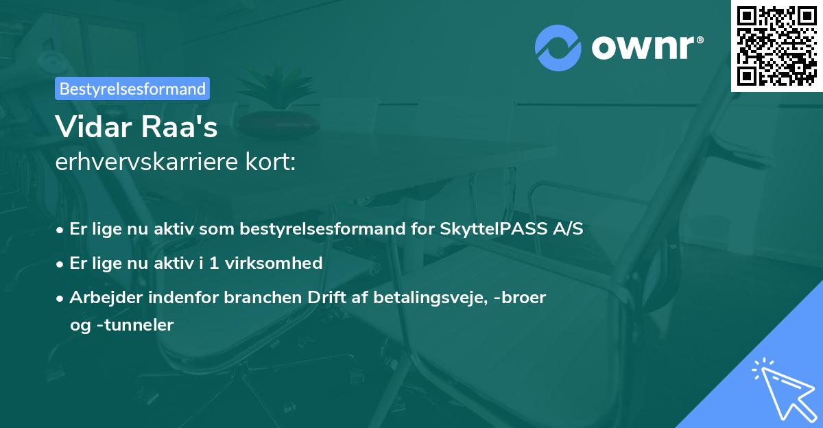 Vidar Raa's erhvervskarriere kort