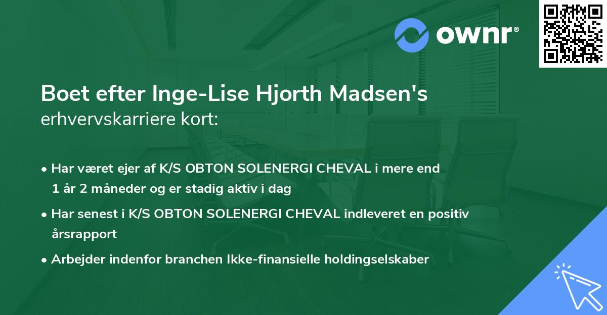 Boet efter Inge-Lise Hjorth Madsen's erhvervskarriere kort