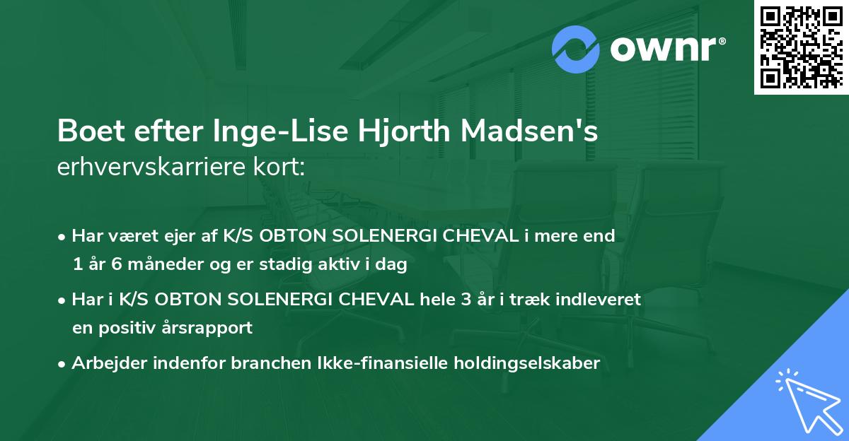 Boet efter Inge-Lise Hjorth Madsen's erhvervskarriere kort