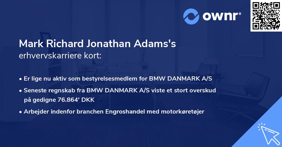 Mark Richard Jonathan Adams's erhvervskarriere kort