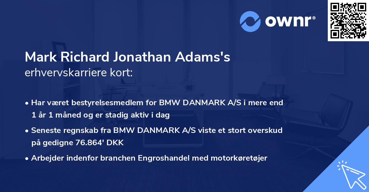 Mark Richard Jonathan Adams's erhvervskarriere kort