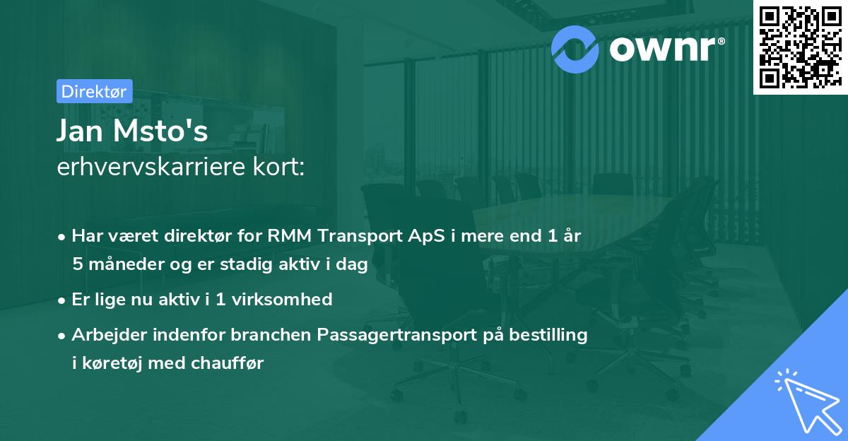 Jan Msto's erhvervskarriere kort