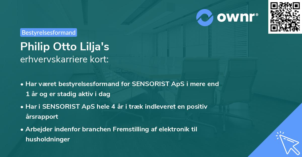 Philip Otto Lilja's erhvervskarriere kort