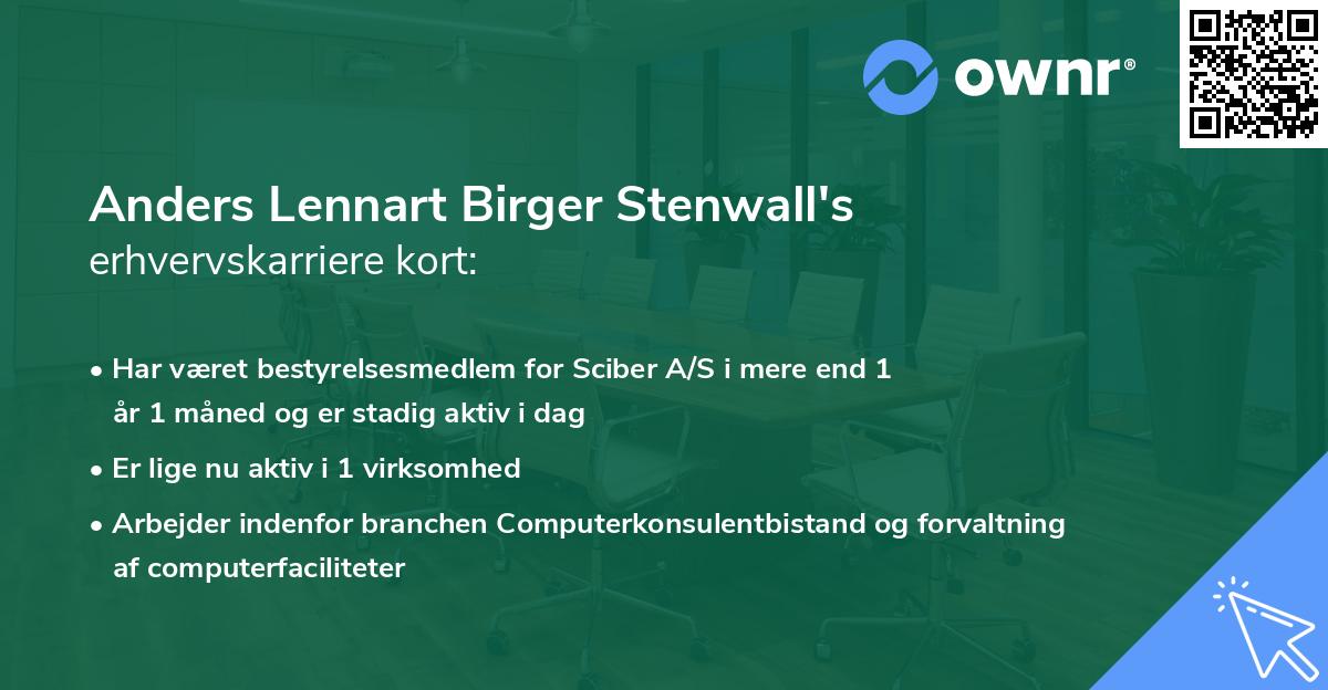 Anders Lennart Birger Stenwall's erhvervskarriere kort