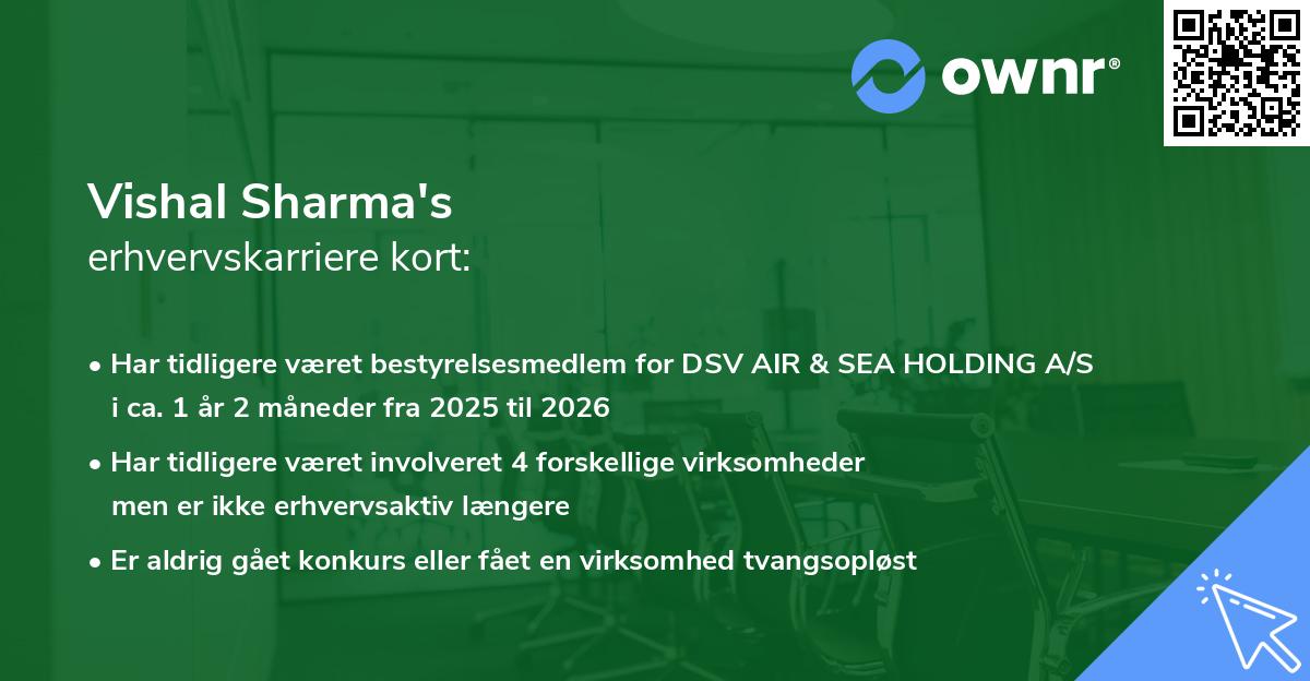 Vishal Sharma's erhvervskarriere kort