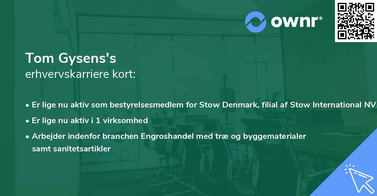 Tom Gysens's erhvervskarriere kort
