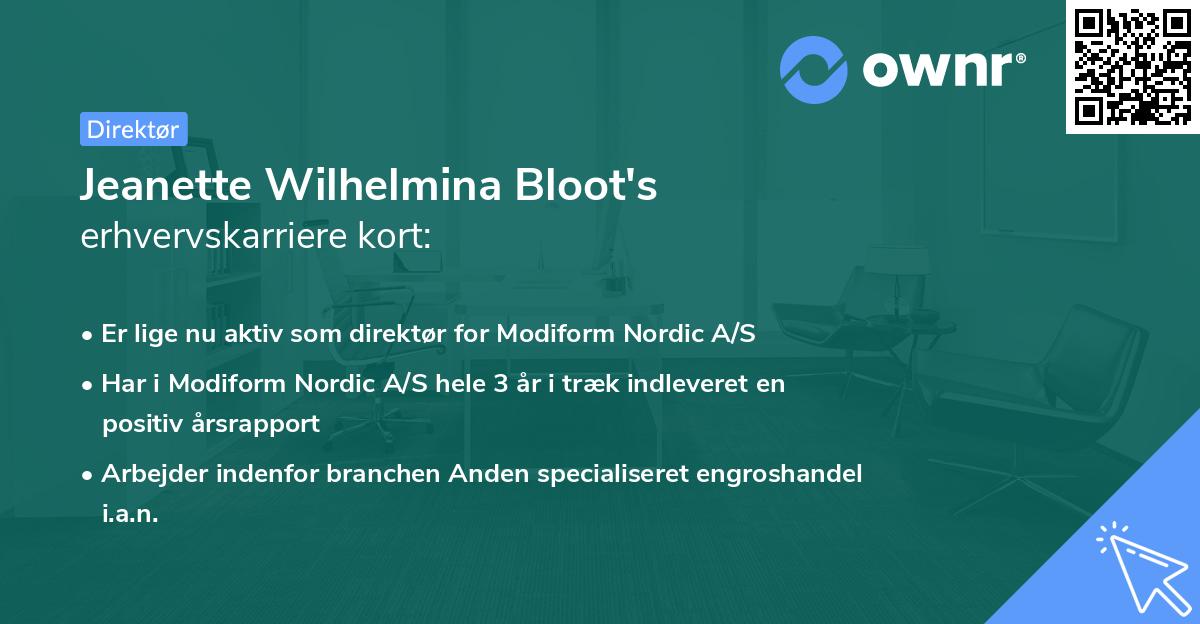 Jeanette Wilhelmina Bloot's erhvervskarriere kort