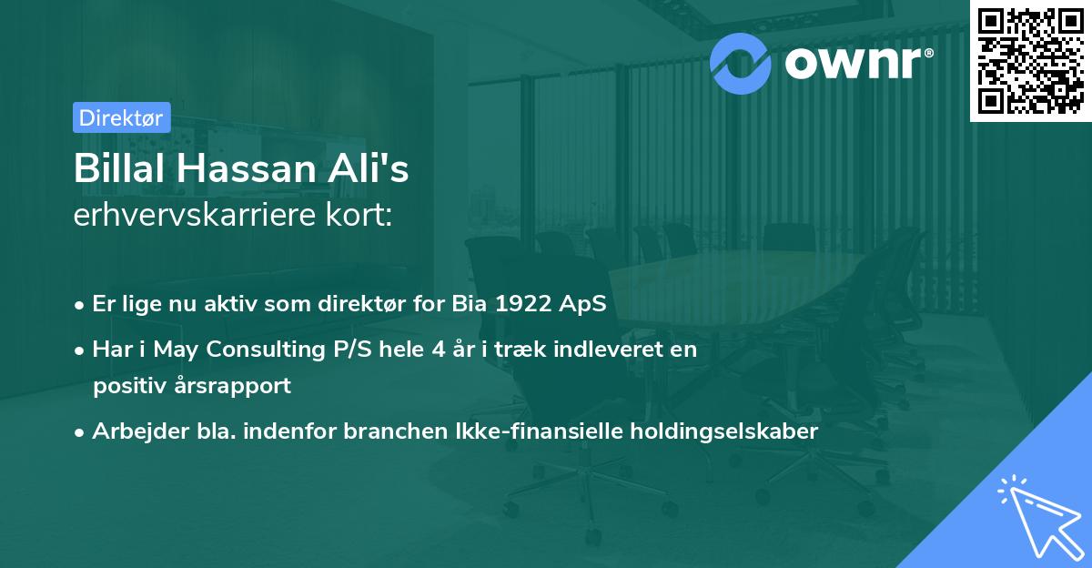 Billal Hassan Ali's erhvervskarriere kort