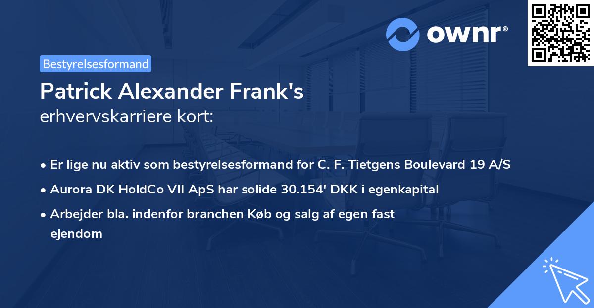 Patrick Alexander Frank's erhvervskarriere kort